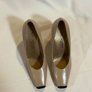 Sr. John Taupe Leather  3 inch copper-colored metallic heel and toe cap Sz. 6.5